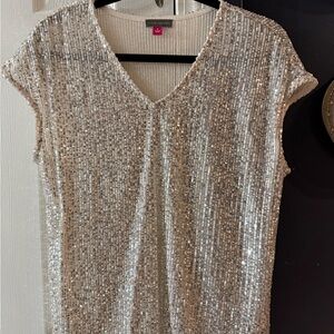 Vince Camuto Metallic Silver Ribbed Knit Top